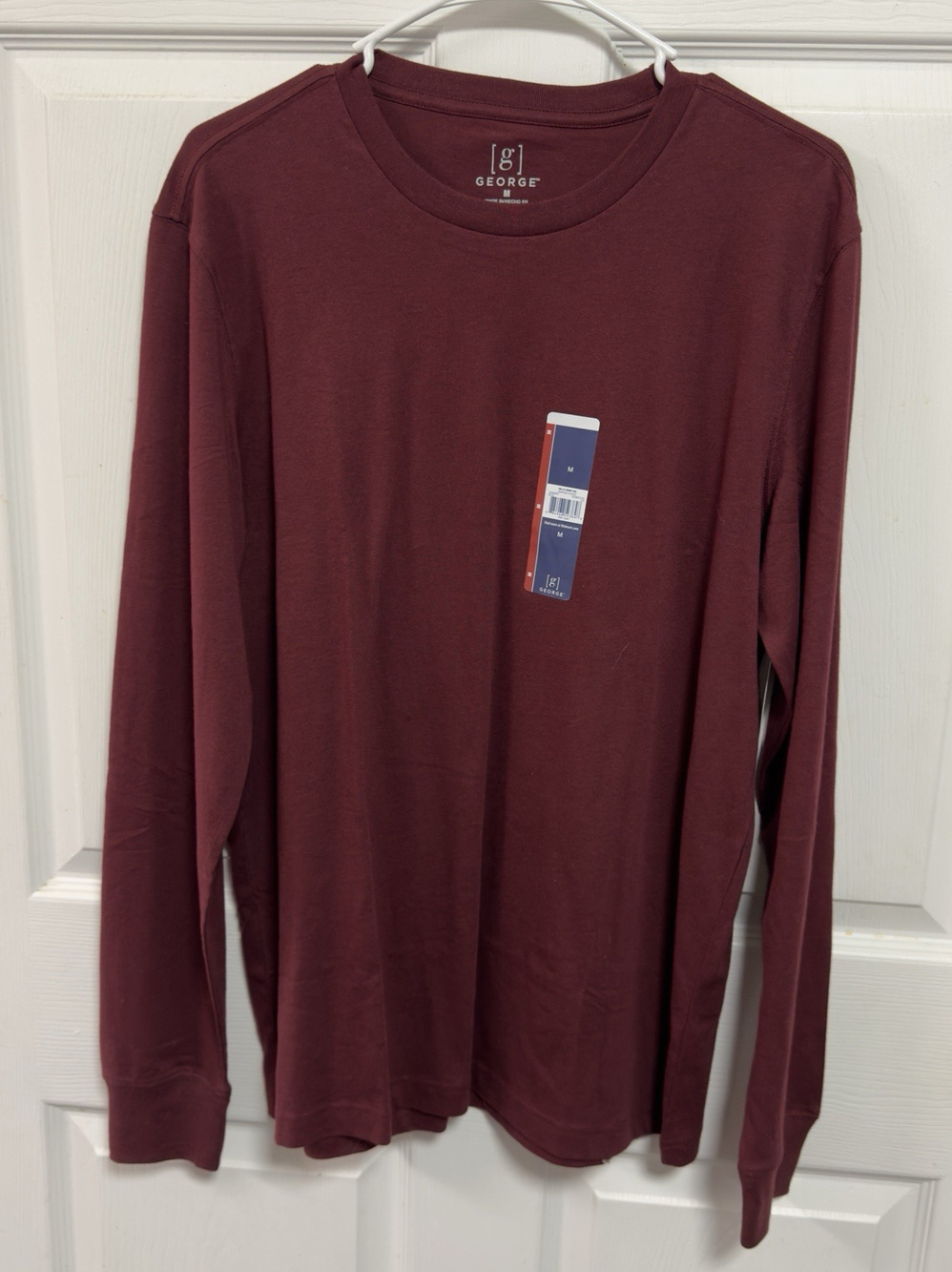 George Men's Long Sleeve Crew-Neck T-Shirt Size Medium Burgundy Heritage Russet